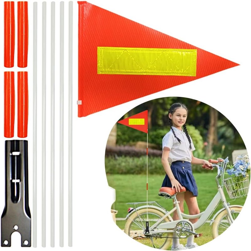RAXCONN Bike Safety Pole with Fiberglass Rod and Polyester Full Color Tear-Resistant Waterproof Flag, Orange Reflective Safety Flag for Cycling - Image 1